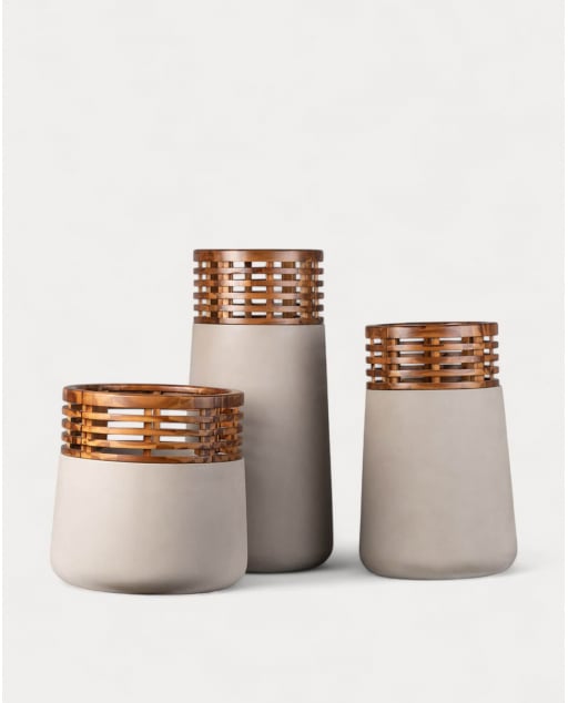 Lot de 3 Jardinières en Béton et Bois D'Acacia Hazan