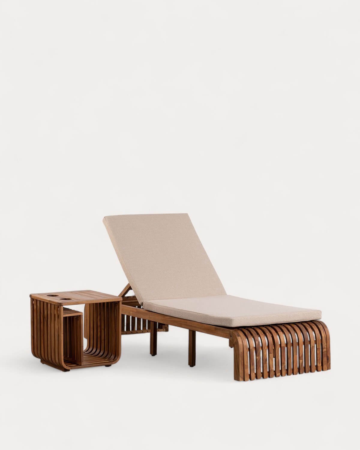 Set Chaise Longue et Table d'Appoint en Bois d'Acacia (45x45 cm) Hazan, image de la gelerie 1
