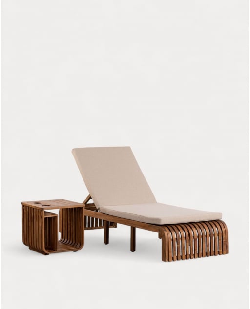 Set Chaise Longue et Table d'Appoint en Bois d'Acacia (45x45 cm) Hazan