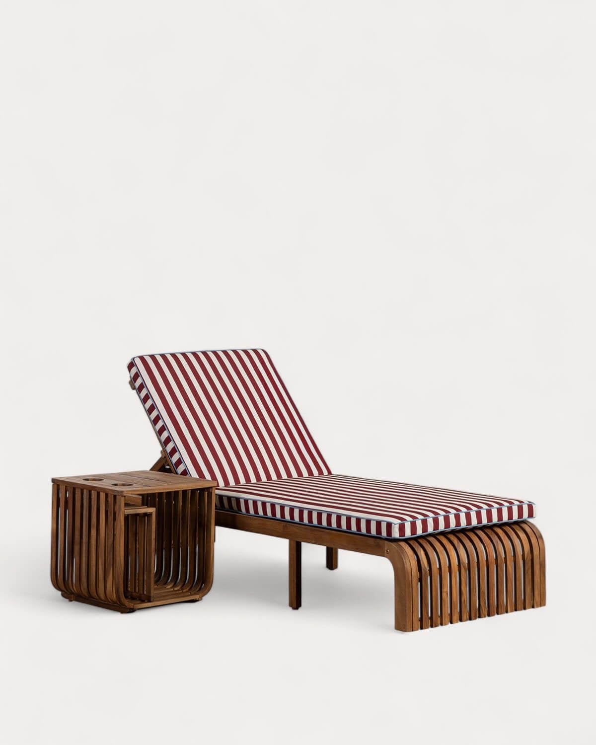 Set Chaise Longue et Table d'Appoint en Bois d'Acacia (45x45 cm) Hazan