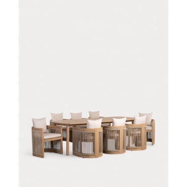 Ensemble Table Rectangulaire Marla (240x100 cm) et 8 Chaises en Bois d'Acacia d'Extérieur Mirla Bois d'Acacia Clair - The Masie