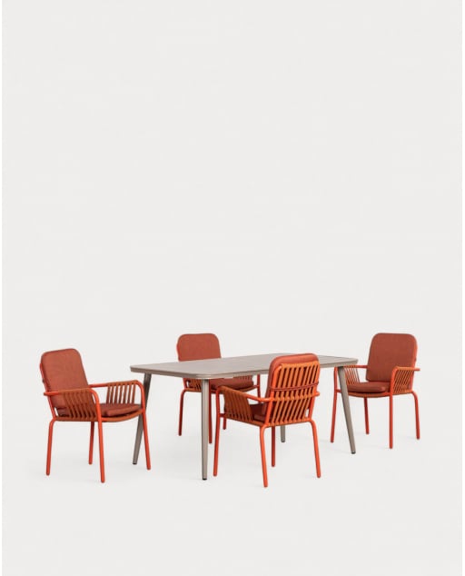 Ensemble de Table Rectangulaire en Aluminium (160x90 cm) Cancun et 4 Chaises d'Extérieur Drian