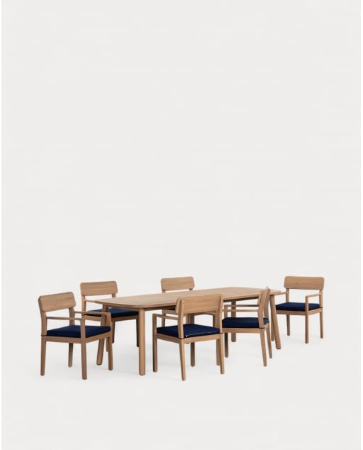 Table Rectangulaire (240x100 cm) en Bois d'Acacia et 6 Chaises avec Accoudoirs d'Extérieur Mirla