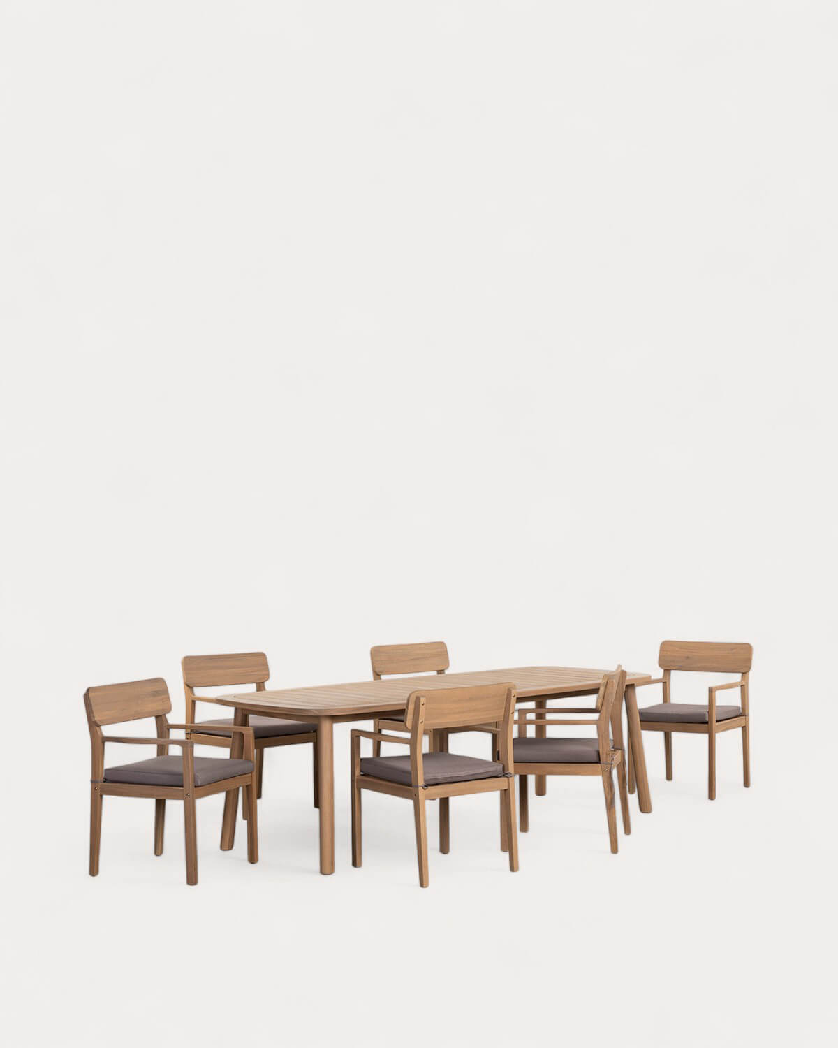 Ensemble avec table rectangulaire 240x100 cm et 6 chaises d'extérieur avec accoudoirs en bois d'acacia Mirla, image de la gelerie 1