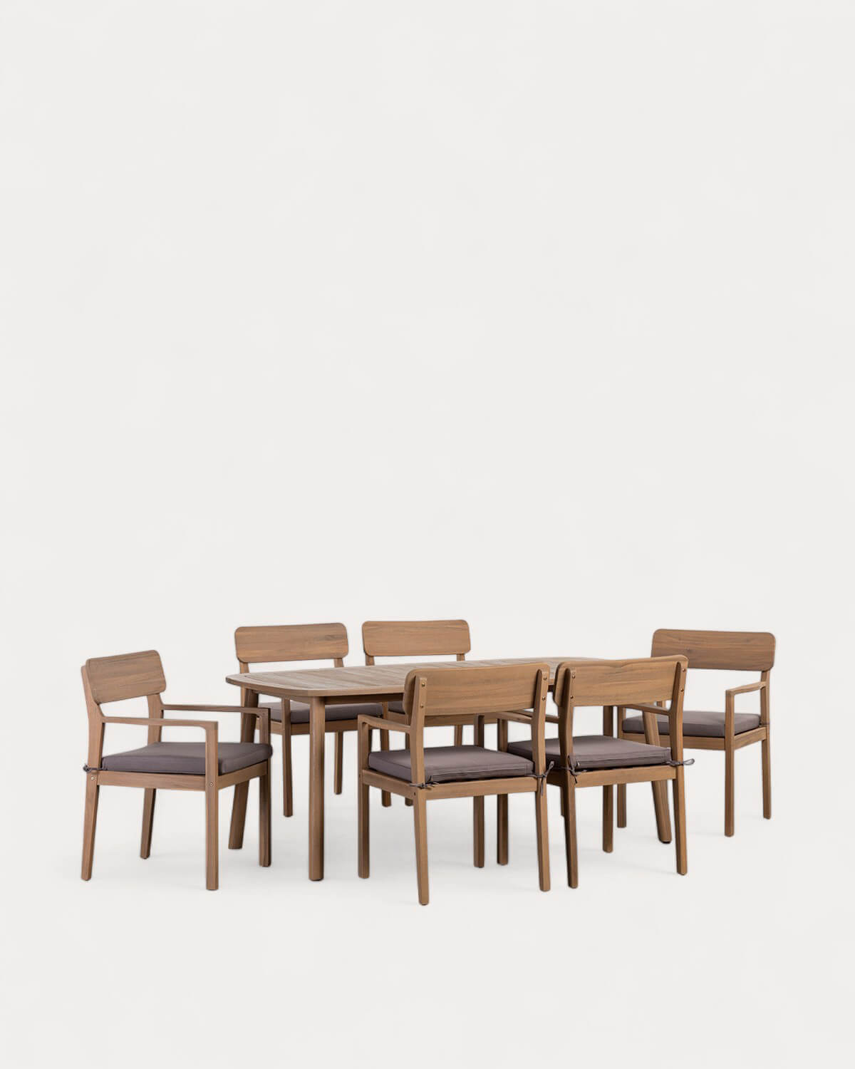 Ensemble avec table rectangulaire 180x100 cm et 6 chaises d'extérieur avec accoudoirs en bois d'acacia Mirla, image de la gelerie 1