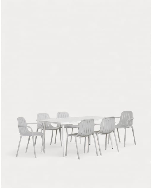Set de Table Rectangulaire en Aluminium (160x90 cm) Cancún et 6 Chaises d'Extérieur en Polypropylène Brand