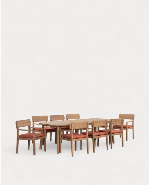 Ensemble Table Rectangulaire (240x100 cm) et 8 Fauteuils avec Accoudoirs en Bois d'Acacia d'Extérieur Marla