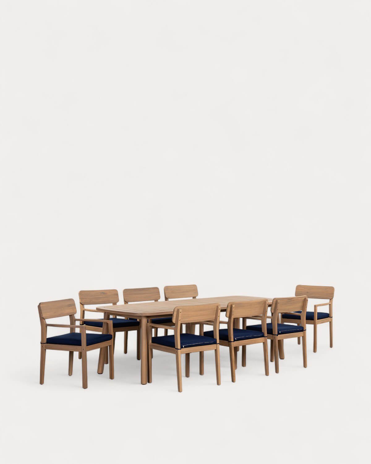 Ensemble Table Rectangulaire (240x100 cm) et 8 Fauteuils avec Accoudoirs en Bois d'Acacia d'Extérieur Marla, image de la gelerie 1