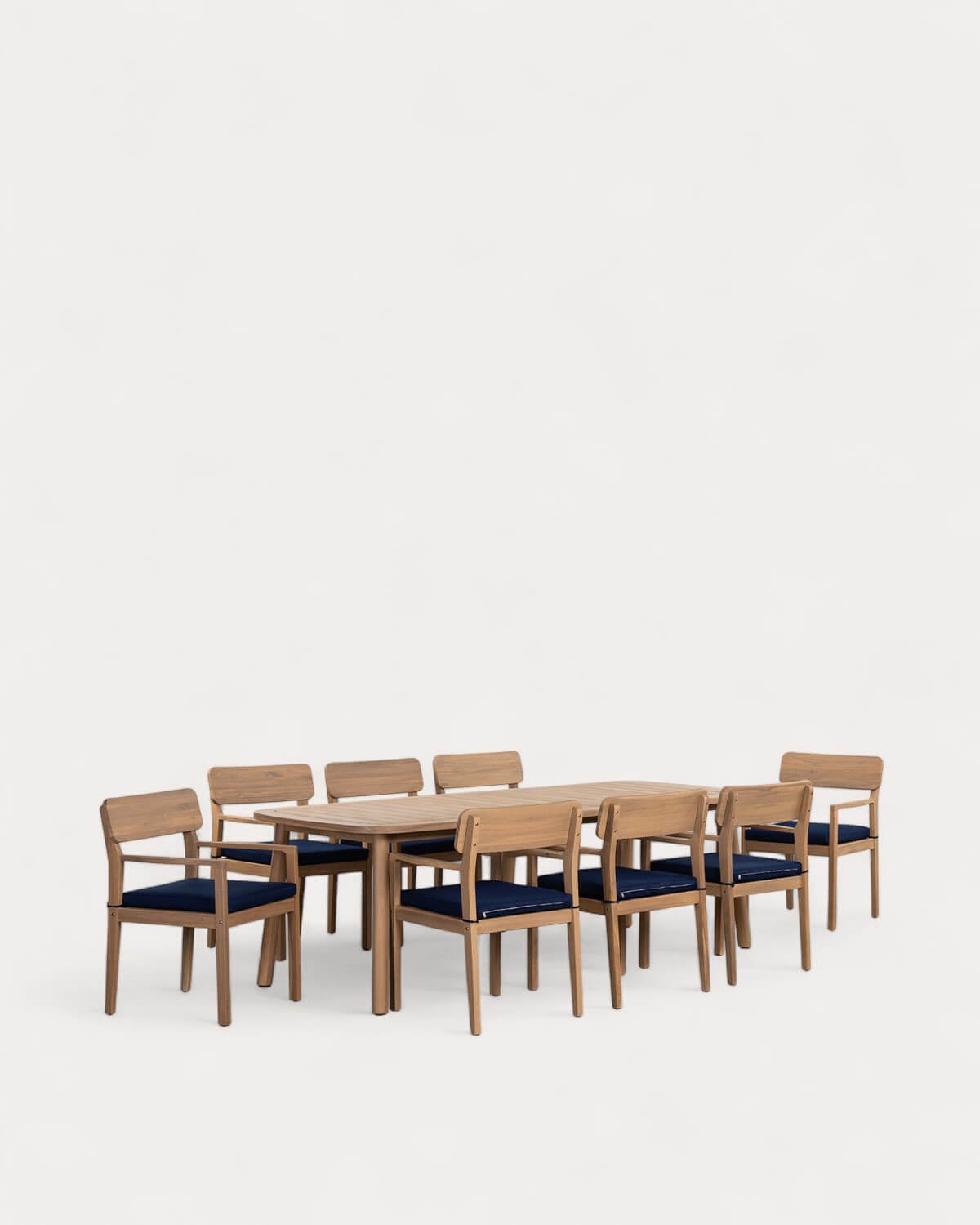 Ensemble avec table rectangulaire 240x100 cm et 8 chaises d'extérieur avec accoudoirs en bois d'acacia Mirla, image de la gelerie 1