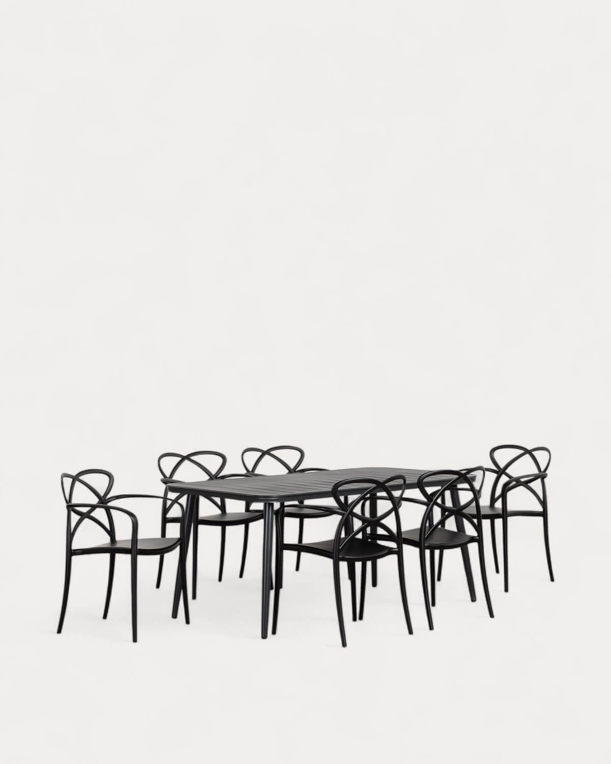 Ensemble Table Rectangulaire en Aluminium (160x90 cm) Cancun et 6 Chaises en Polypropylène avec Accoudoirs d'Extérieur Cielo, image de la gelerie 1