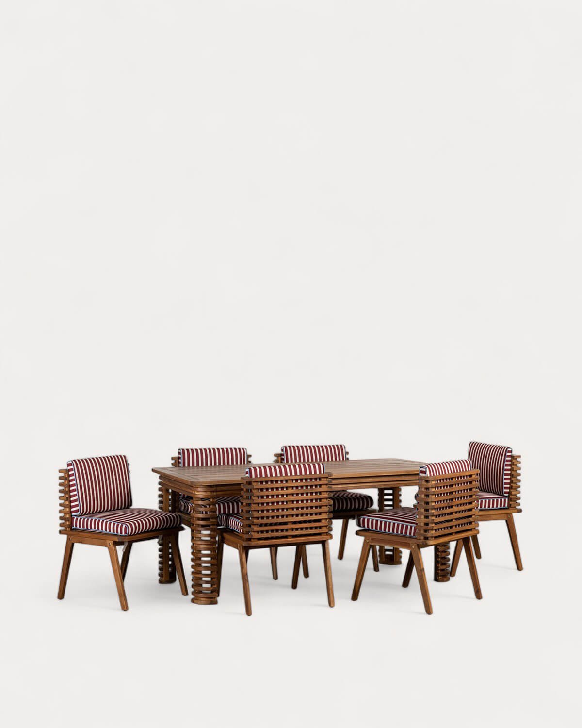 Ensemble Table Rectangulaire (180x90 cm) et 6 Chaises en Bois d'Acacia et Tissu d'Extérieur Hazan, image de la gelerie 1