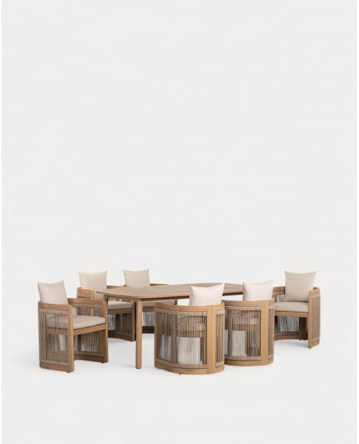 Ensemble Table Rectangulaire (180x100 cm) et 6 Chaises en Bois d'Acacia d'Extérieur Mirla