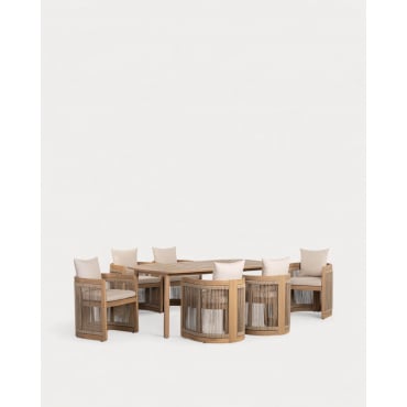 Ensemble Table Rectangulaire (180x100 cm) et 6 Chaises en Bois d'Acacia d'Extérieur Mirla Bois d'Acacia Clair - The Masie