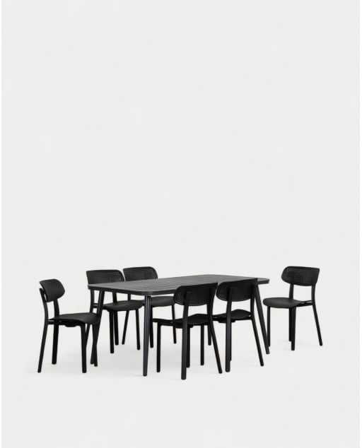 Ensemble de Table Rctangulaire en Aluminium (160x90 cm) Cancun et 6 Chaises d'Extérieur en Polypropylène Dasi
