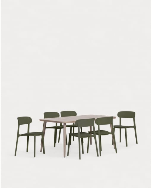 Ensemble de Table Rectangulaire en Aluminium (160x90 cm) Cancún avec 6 Chaises d'Extérieur en Polypropylène Briel