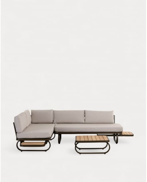 Ensemble de Jardin en Métal et Bois de Teck avec Table Basse