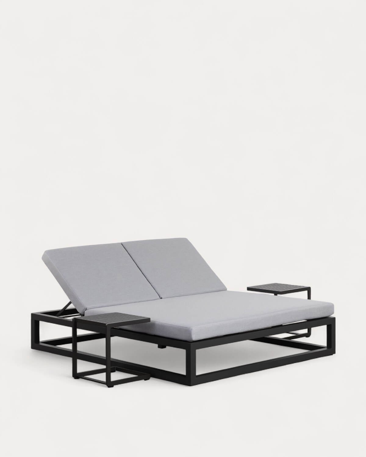 Set de Chaises Longues Doubles Inclinables Kewin et 2 Tables d'Appoint en Aluminium (40x40 cm) Kreta Colours, image de la gelerie 1