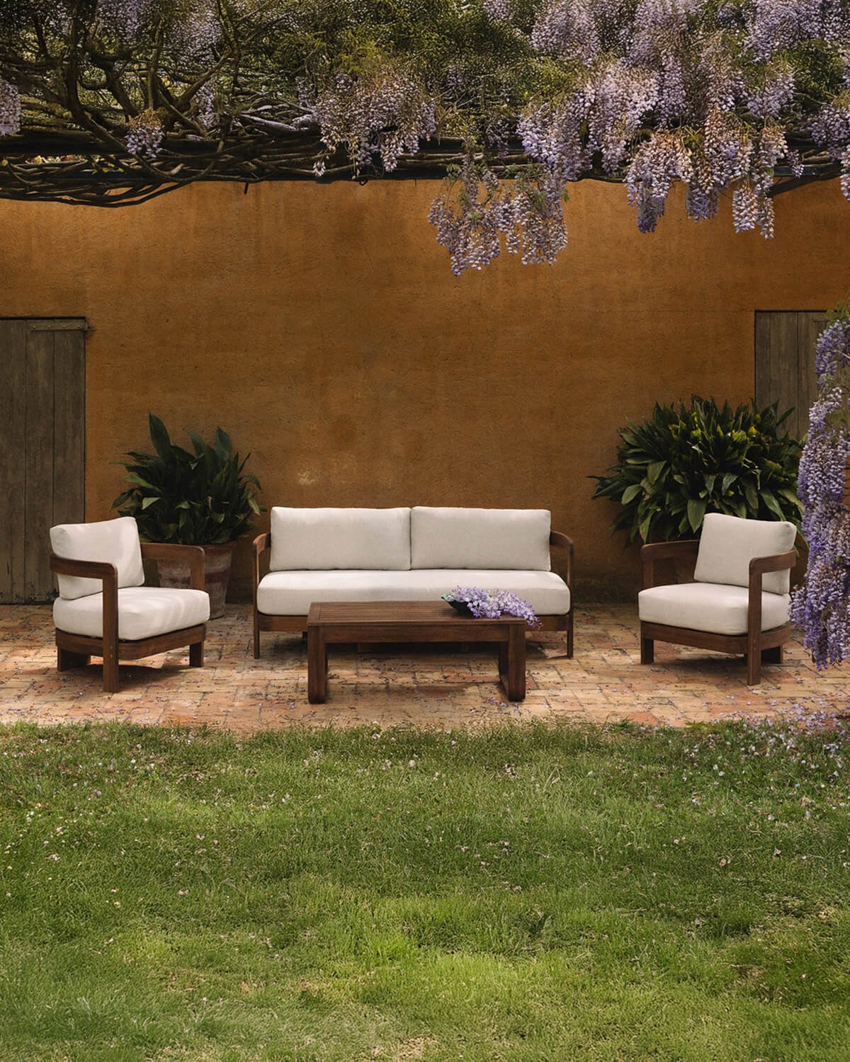 Ensemble de Jardin avec Canapé 2 Places, 2 Fauteuils et Table Basse en Bois d'Acacia et Tissu Moad, image de la gelerie 2