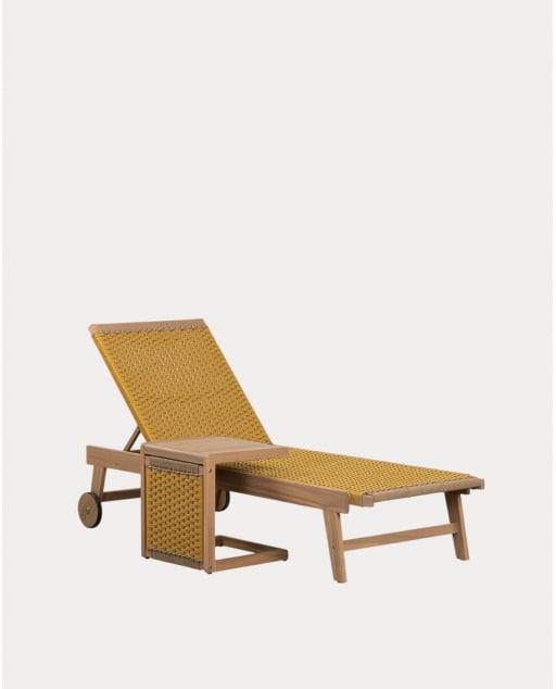 Set Chaise Longue et Table d'Appoint en Bois d'Acacia et Corde (40x40 cm) Mirle