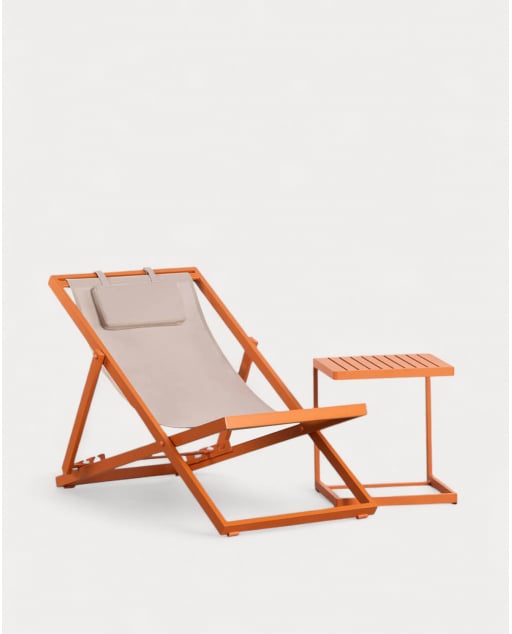 Set Hamac Inclinable Rilas et Table d'Appoint en Aluminium (40x40 cm) Kreta - Orange Terra