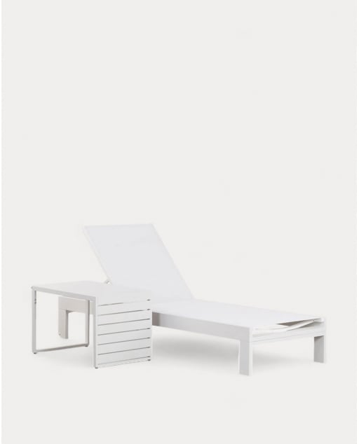 Set Chaise Longue et Table Basse en Aluminium (40x40 cm) New Kreta - Blanc Polar