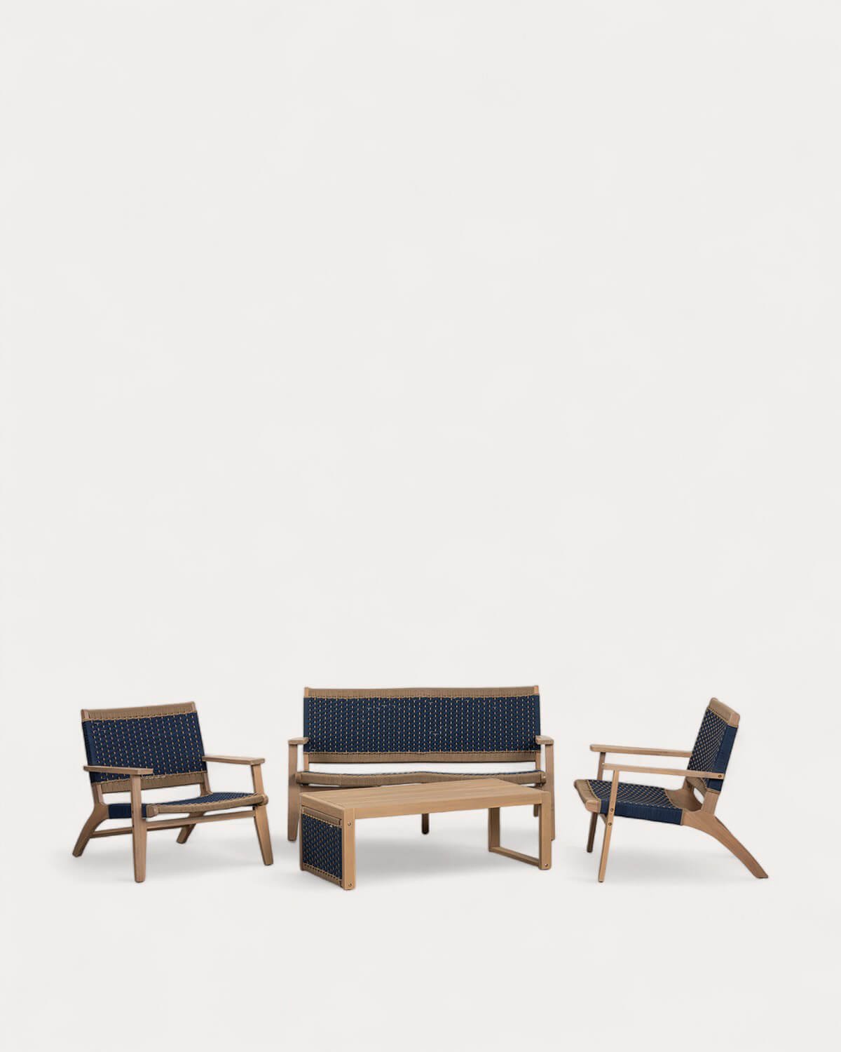 Ensemble de Jardin avec Canapé 2 Places, 2 Fauteuils et Table Basse en Bois d'Acacia et Corde Mirle, image de la gelerie 1