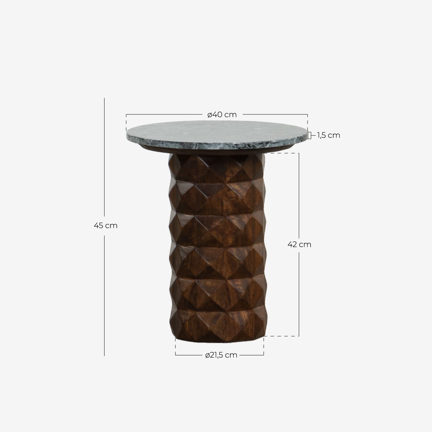 Table d'Appoint Ronde en Marbre d'Udaipur et Manguier (Ø40 cm) Vilna, dimensions