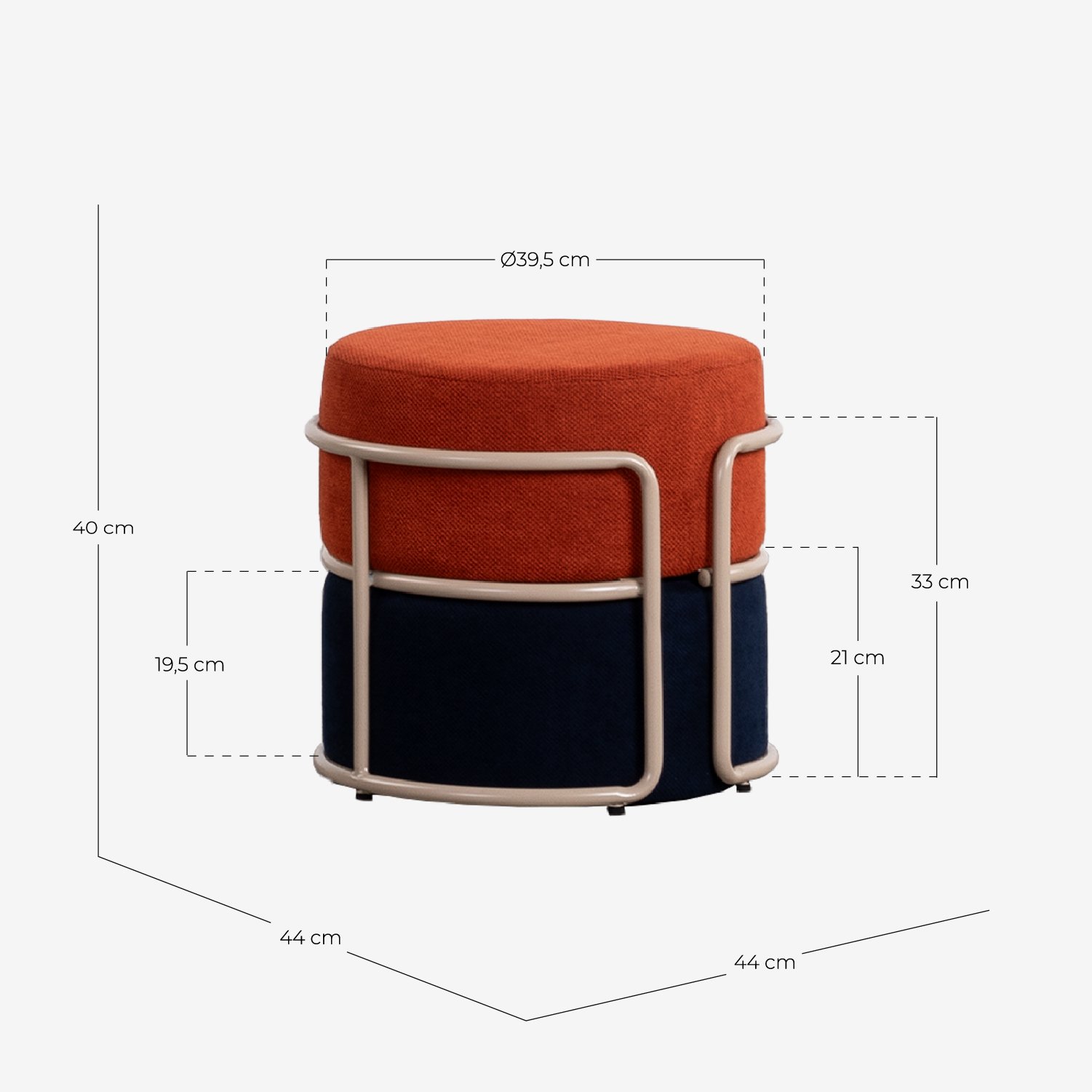 Pouf Rond avec Coussin Amovible en Tissu Aixa, dimensions
