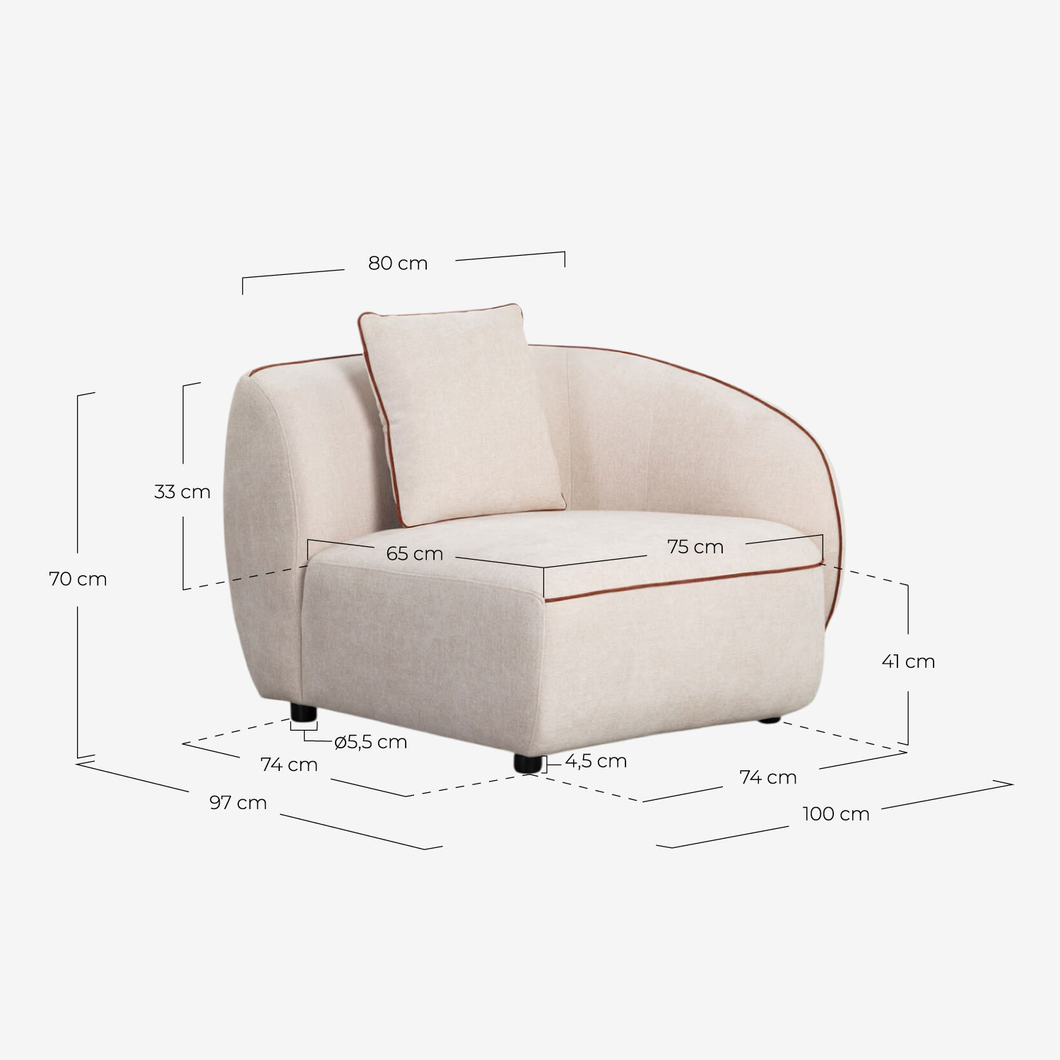 Fauteuil D'Angle avec Pouf Rond en Tissu Ilham , dimensions