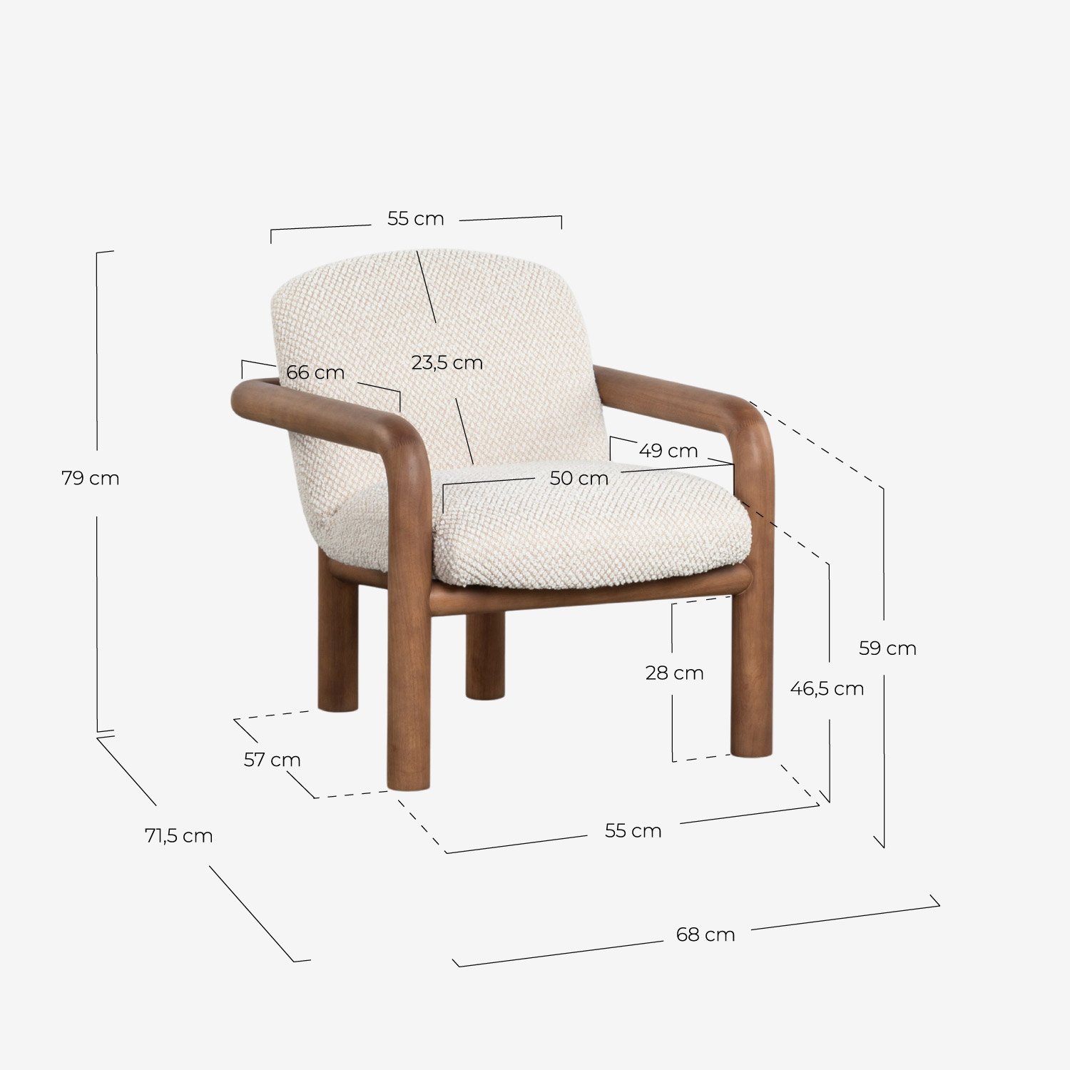 Fauteuil en Bois et Tissu Maiel , dimensions