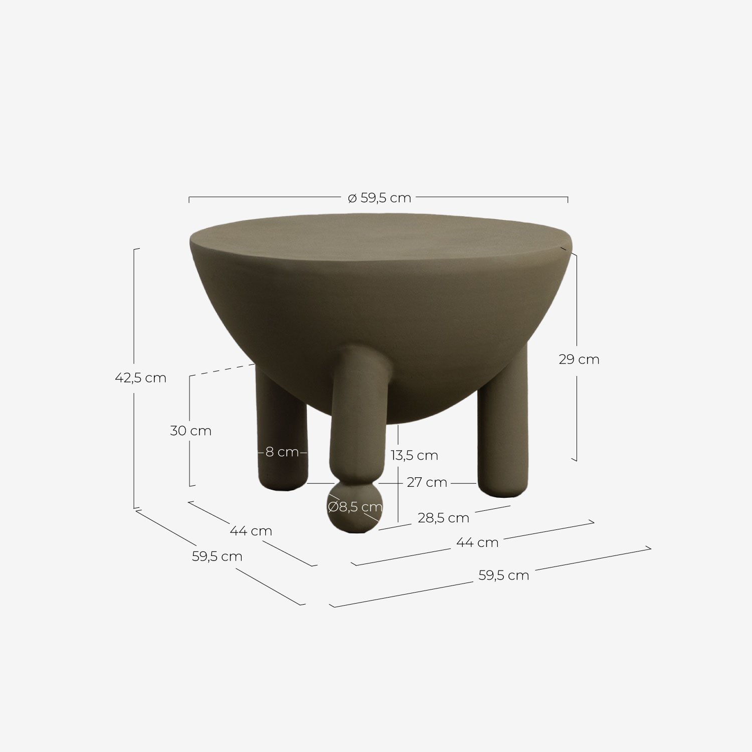 Table Basse Ronde en Métal (Ø59,5 cm) Misca, dimensions
