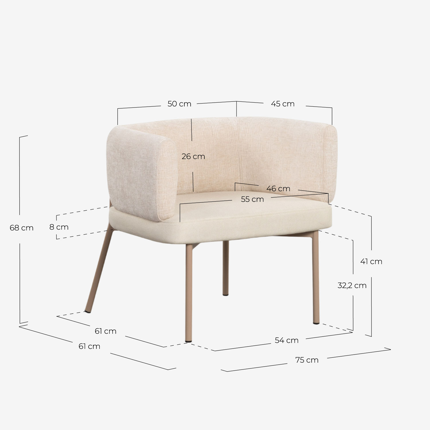 Pack 2 Fauteuils Hades en Tissu Doux et Métal, dimensions