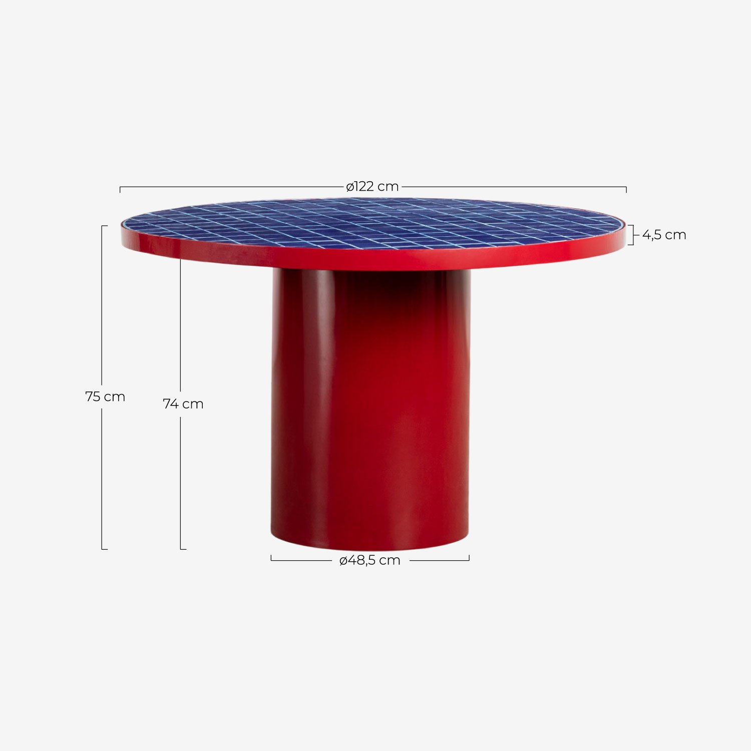 Table à Manger ronde en Métal et Céramique (Ø122 cm) Zafiro, dimensions