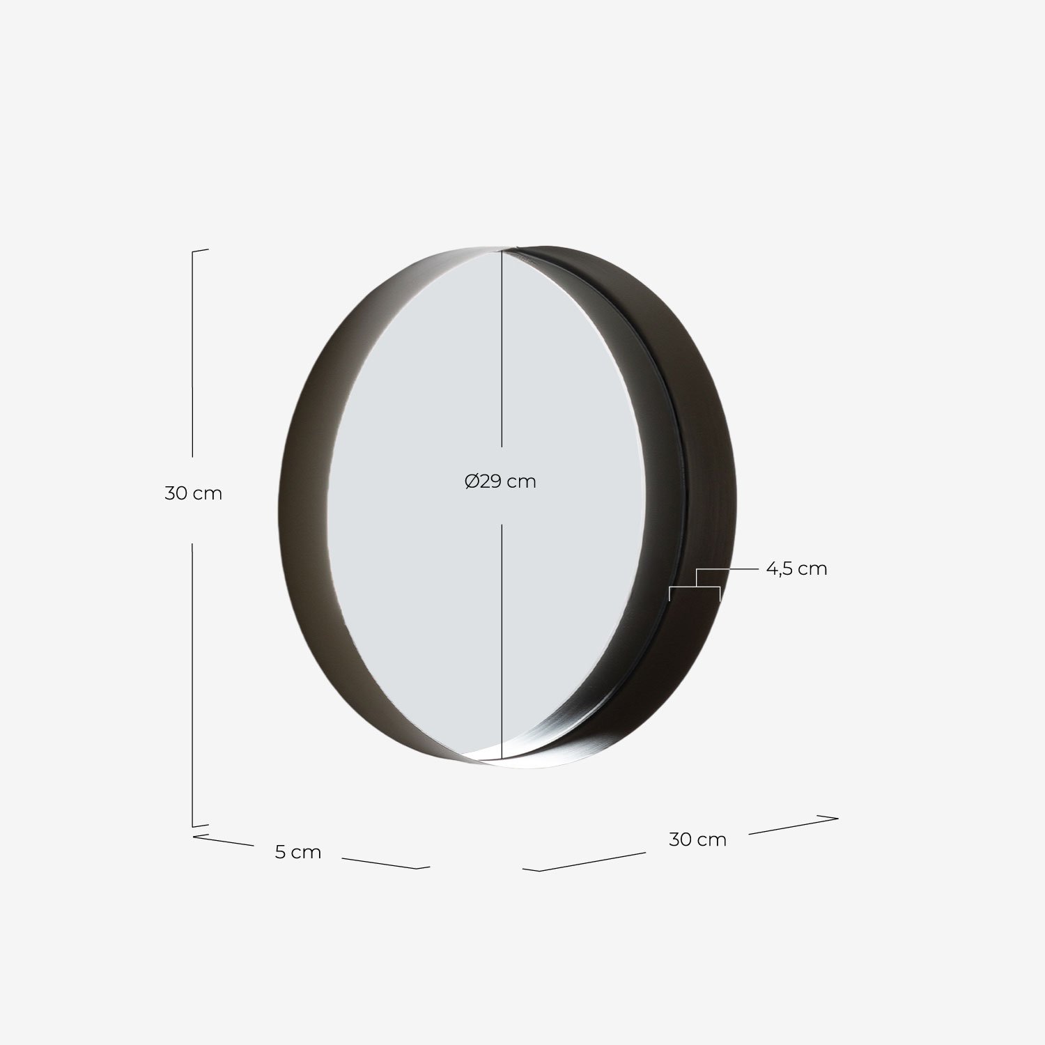 Miroir Mural Rond en Métal (Ø30 cm) Esdras, dimensions