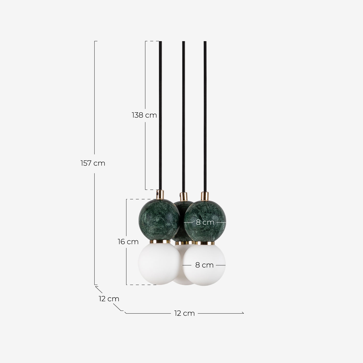 Plafonnier en Métal 3 Points Lumineux avec Marbre Valenes, dimensions