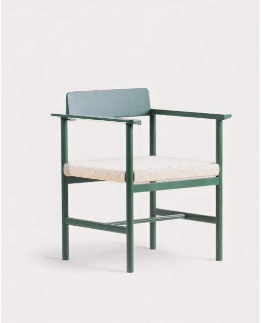 Chaise de Salle à Manger avec Accoudoirs en Bois et en Rotin Paula