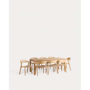 Set de Table à Manger Extensible (195-285x90 cm) Deran et 8 Chaises en Bois Laly Bois Clair - The Masie