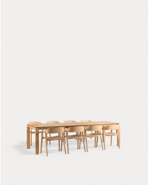Ensemble Table à Manger Extensible (195-285x90 cm) Deran et 8 Chaises en Bois avec Accoudoirs Laly