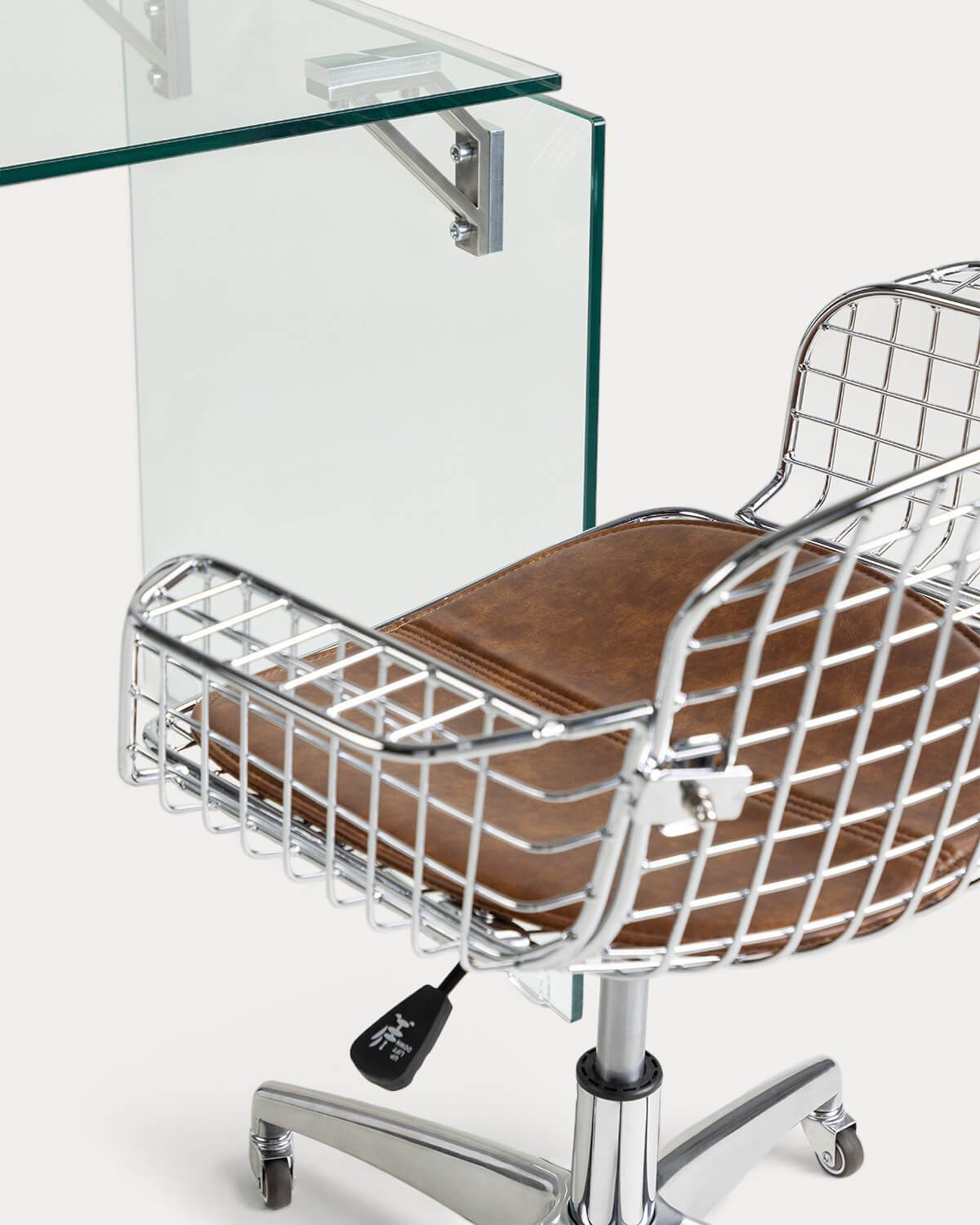 Set de Bureau en Verre Trempé (134x70 cm) Arey et Chaise de Bureau Vintage avec Dossier Bas Aras, image de la gelerie 5