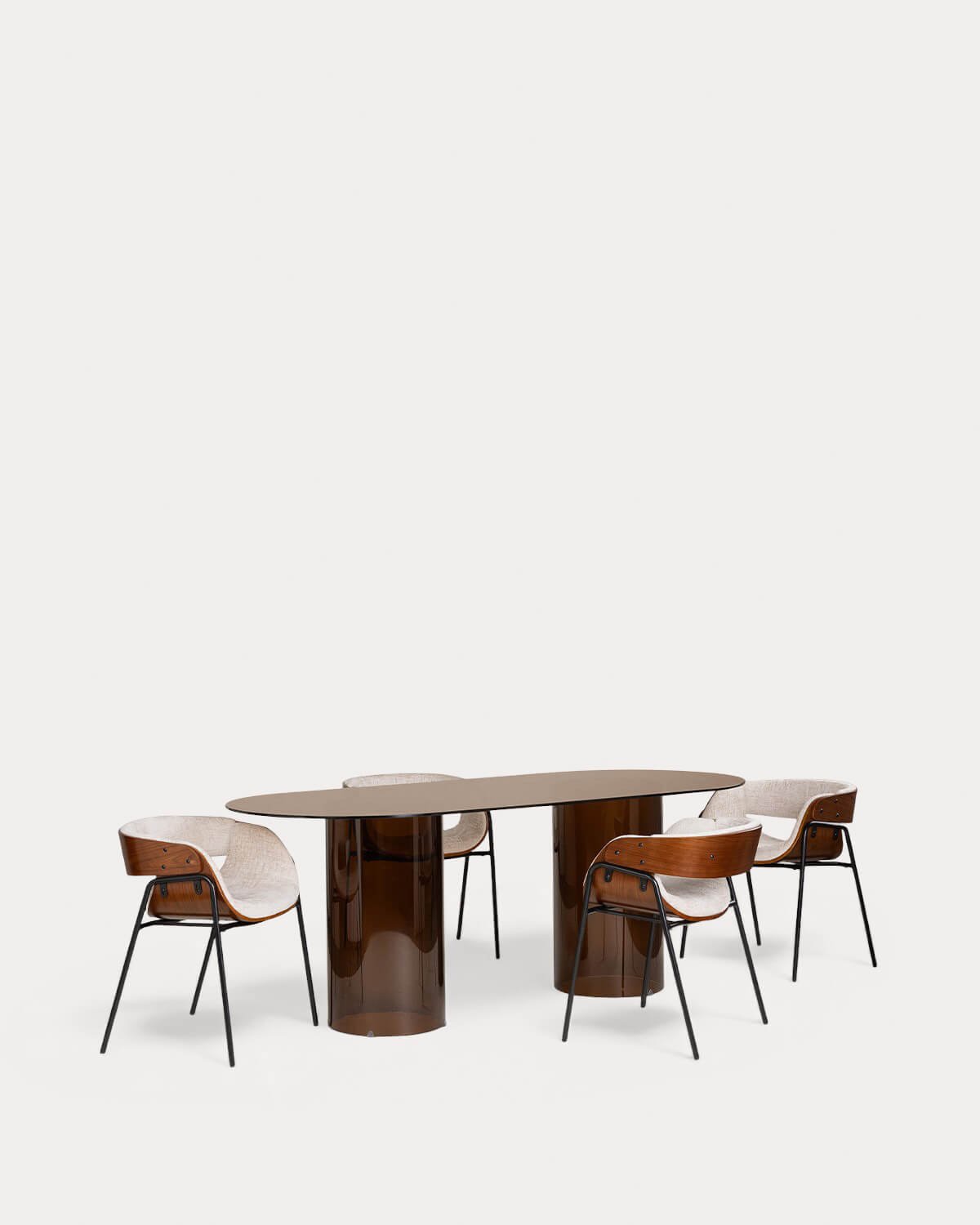 Ensemble de Table à Manger Ovale en Verre Trempé (200x90 cm) Kolu et 4 Chaises en Bois et Tissu Berlin , image de la gelerie 1