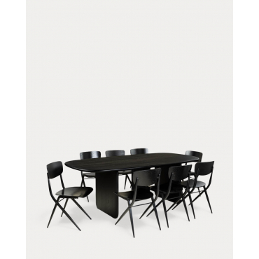 Ensemble Table à Manger Rectangulaires (220 x 110 cm) Kuroen et 8 Chaises de Salle à Manger en Bois Ticher Bois Foncé - The Masie