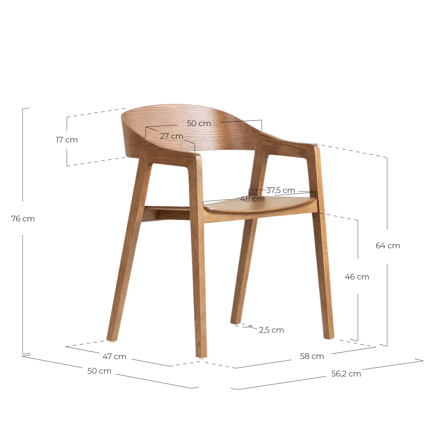 Ensemble Table à Manger ovale Alhie (180 x 100 cm) et 4 Chaises Laly avec Accoudoirs en Bois, dimensions