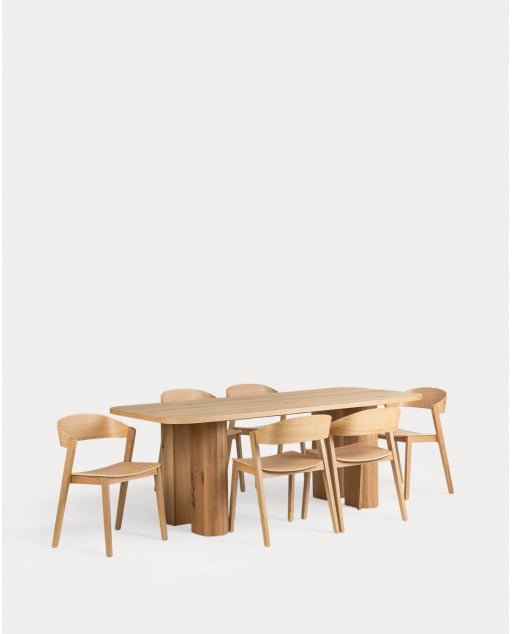 Set de Table à Manger Rectangulaire en Bois (210 x 90 cm) Frichi et 6 Chaises en Bois Laly