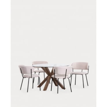 Ensemble de salle à manger moderne, table à manger ronde avec table et chais en bois pour 4 personn | homary