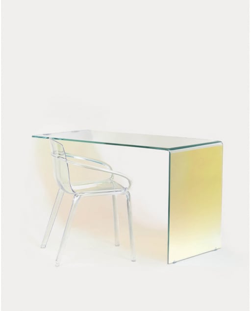 Set de Bureau et Chaise Iris en Verre Trempé avec Accoudoirs en Polycarbonate Zuera - Iridiscent