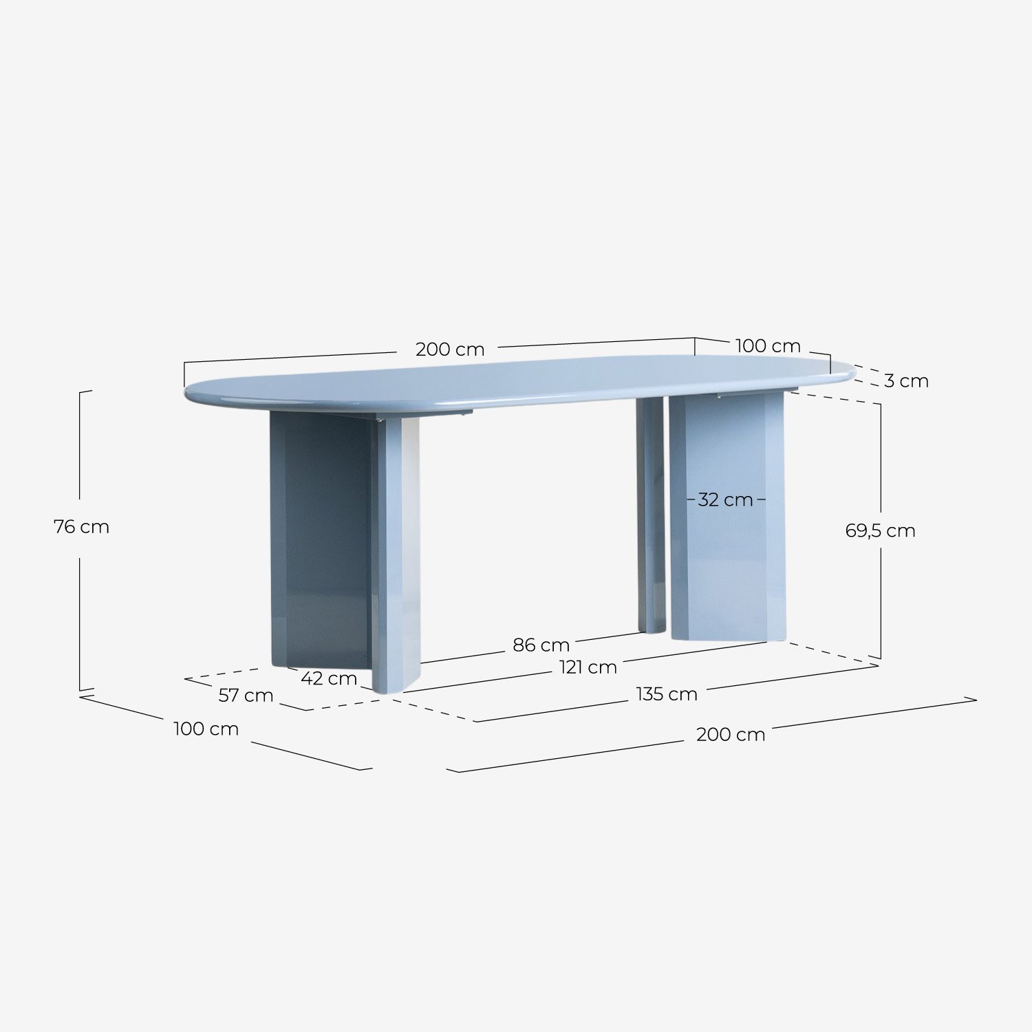 Table à Manger Ovale en Bois (200x100 cm) Marona, dimensions