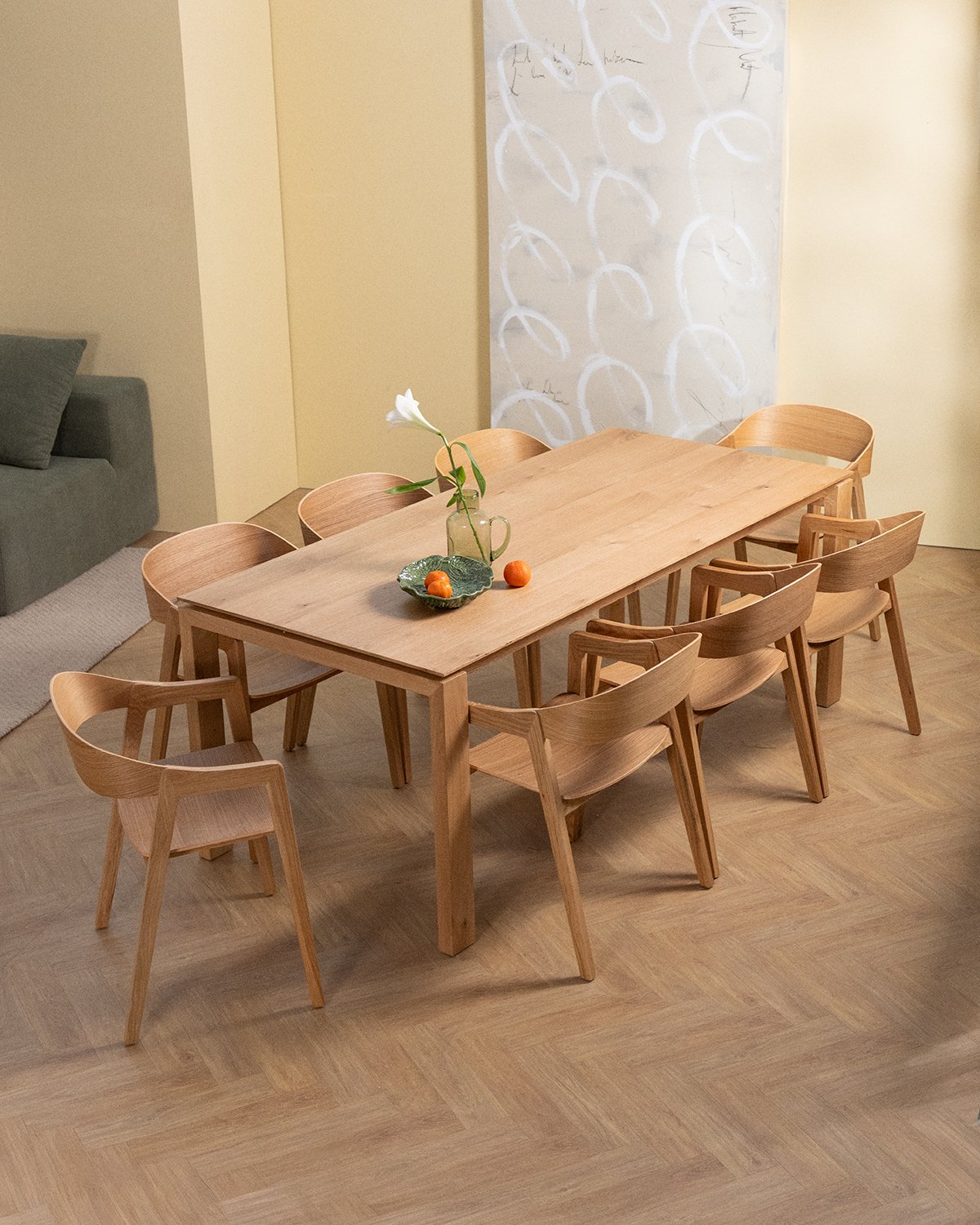 Ensemble Table à Manger Extensible (195-285x90 cm) Deran et 8 Chaises en Bois avec Accoudoirs Laly, image de la gelerie 2