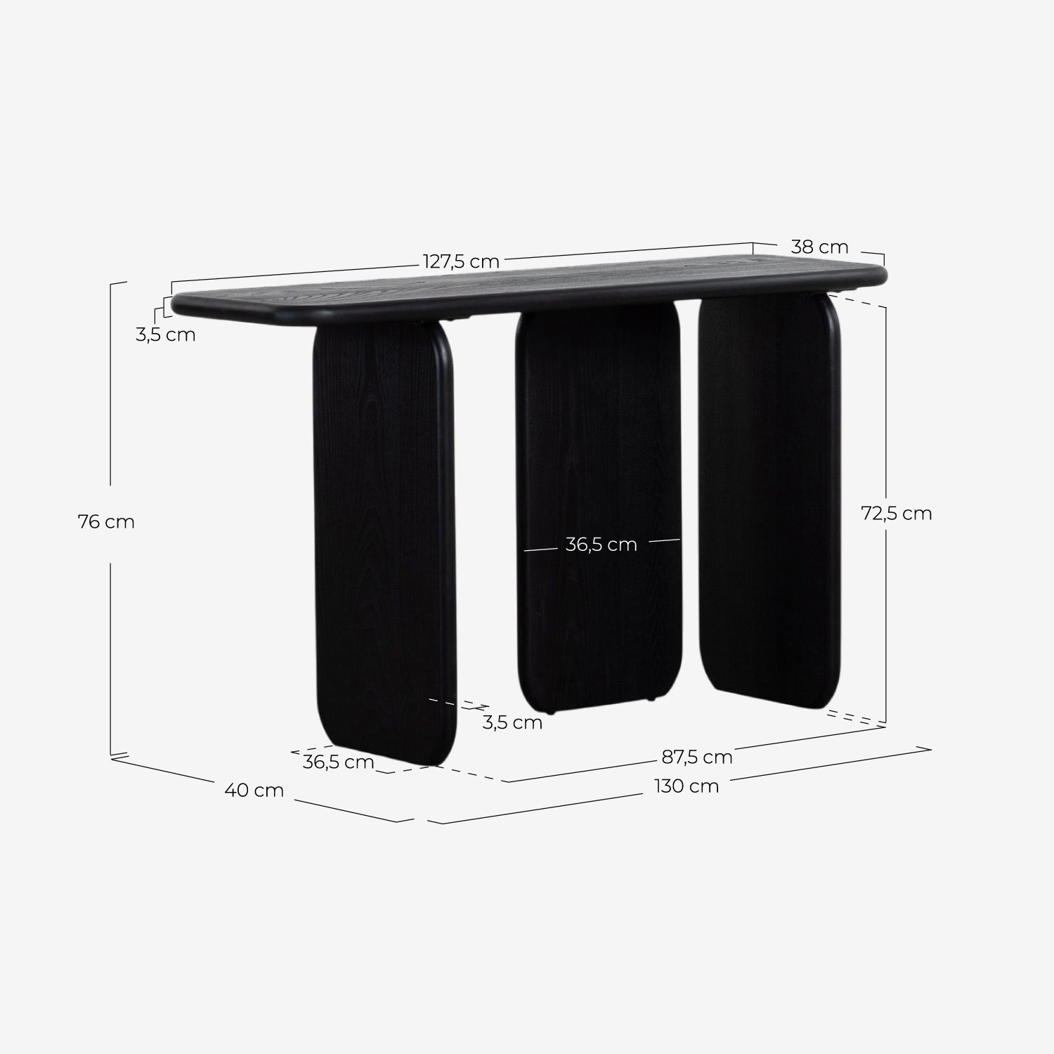 Console en Pin et Orme (130x40 cm) Kuroen, dimensions