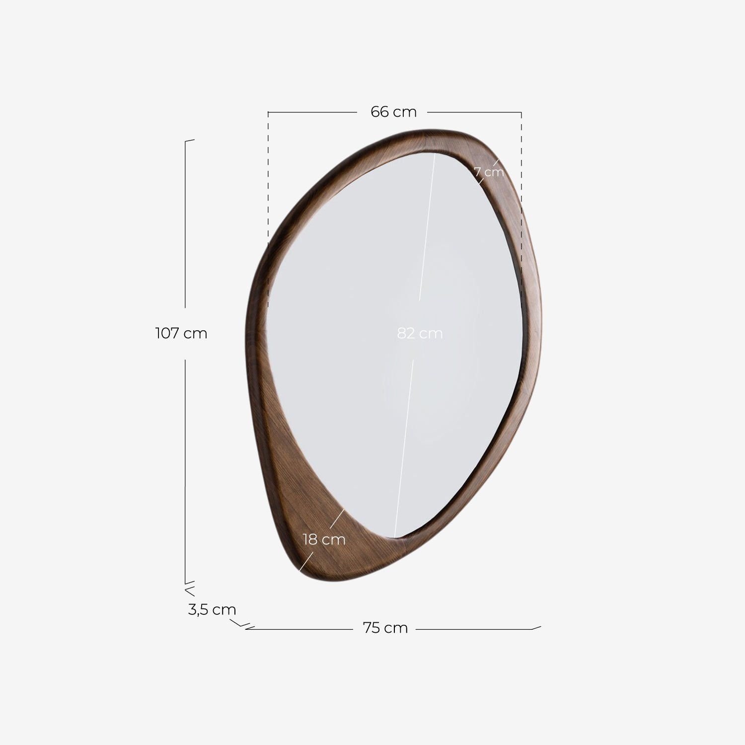 Miroir Mural en Bois de Pin (107x75 cm) Iker, dimensions