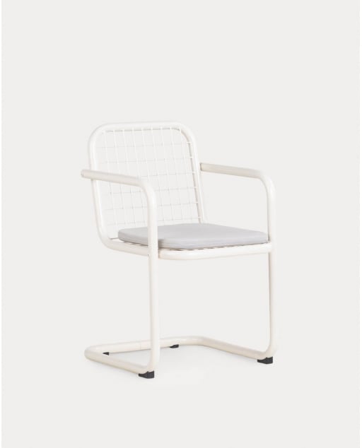Chaise de Salle à Manger avec Accoudoirs en Métal Biaritz - Blanc Egg White